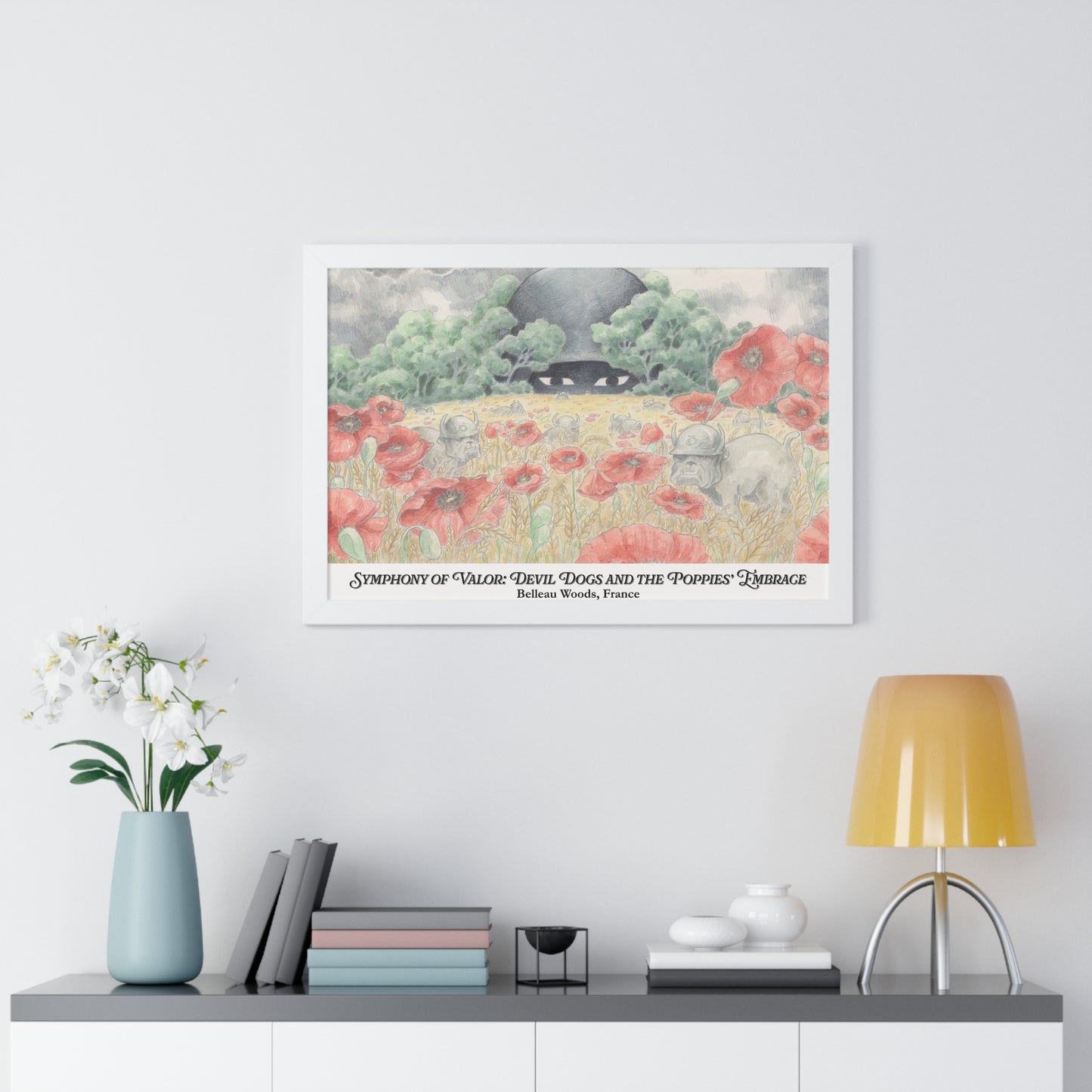 Framed Art Print — "Symphony of Valor: Devil Dogs and the Poppies' Embrace"