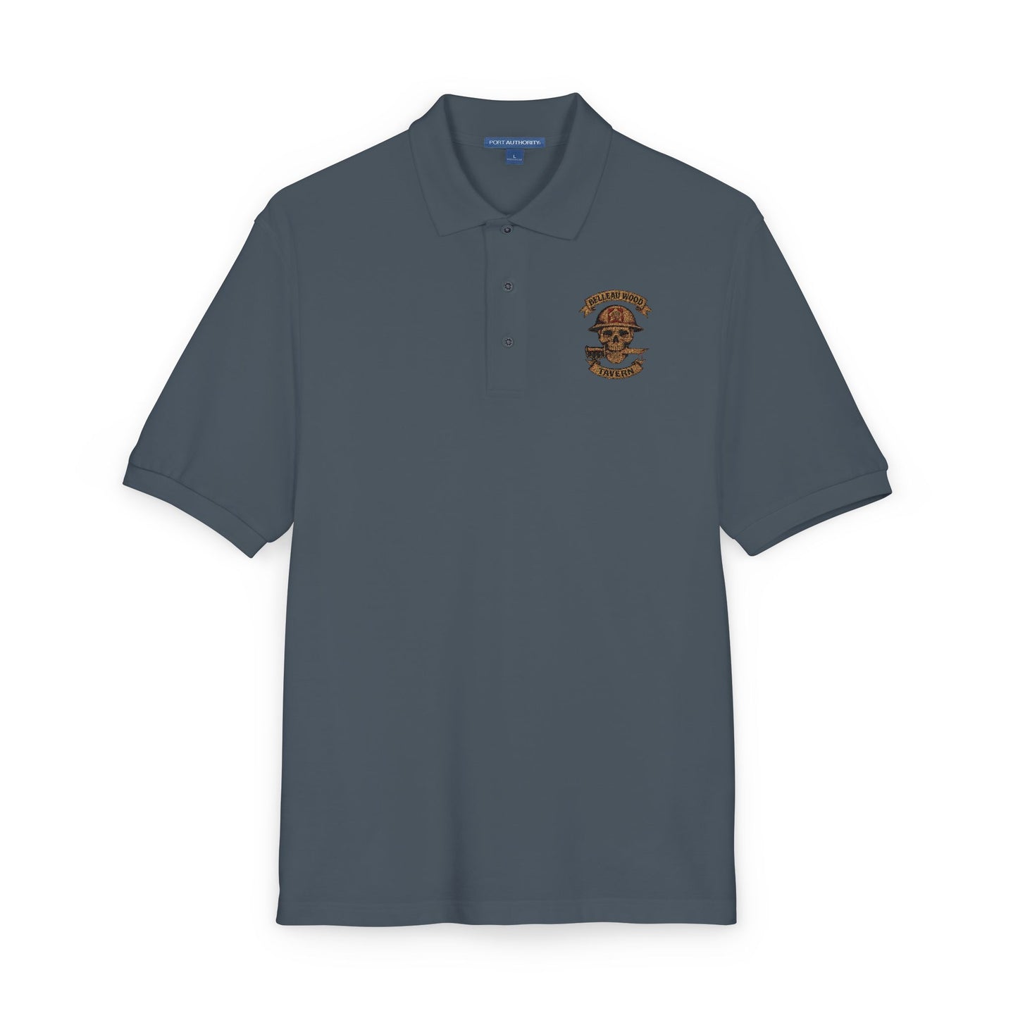 Embroidered Belleau Wood Tavern USMC Skull Helmet Unisex Polo Shirt