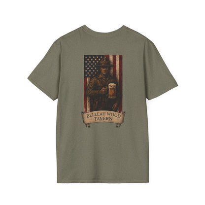 Belleau Wood Tavern Marine w/ Beer Flag T-Shirt, Unisex, Vintage Style Apparel
