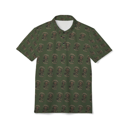 Copy of Skull & Crossbones OD Green Polo — Biker Tattoo Skull Pattern Polo Shirt (NSFW Message Under the Collar)