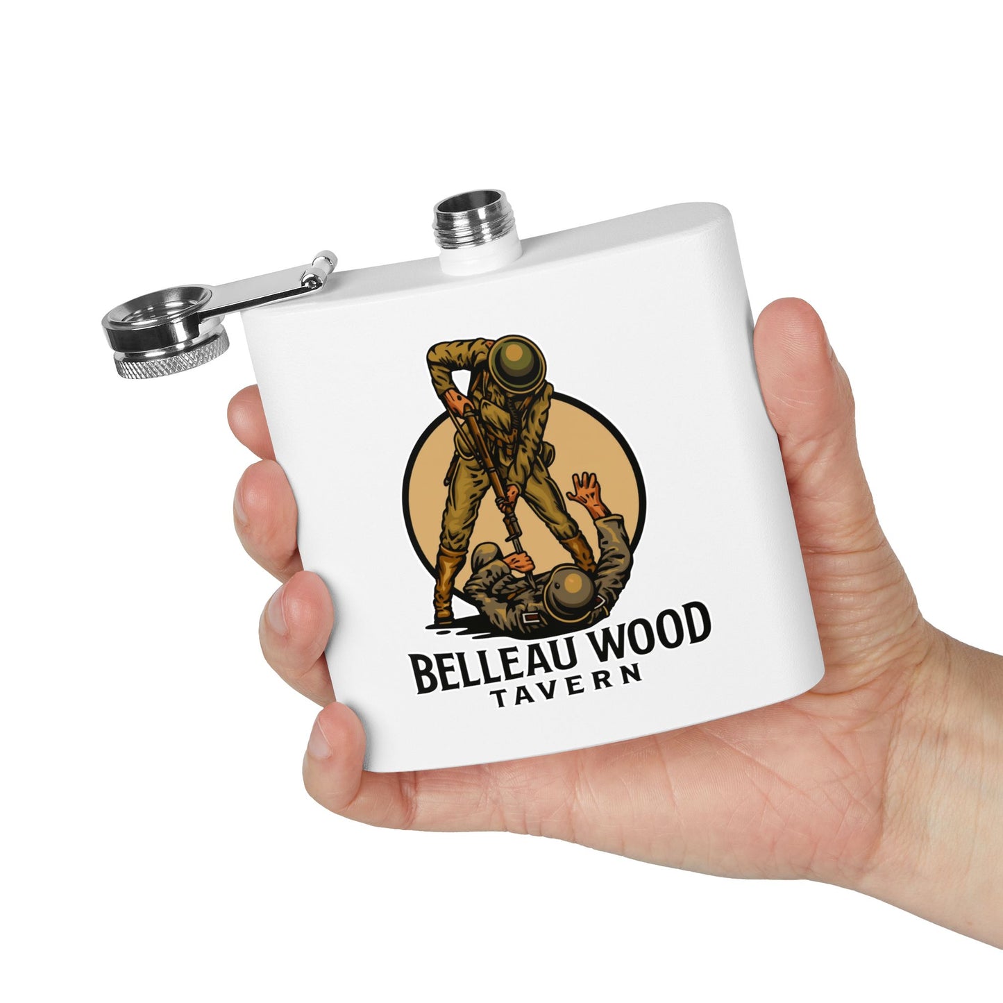 Belleau Wood Tavern 6oz Stainless Flask — Military Tribute Pocket Flask