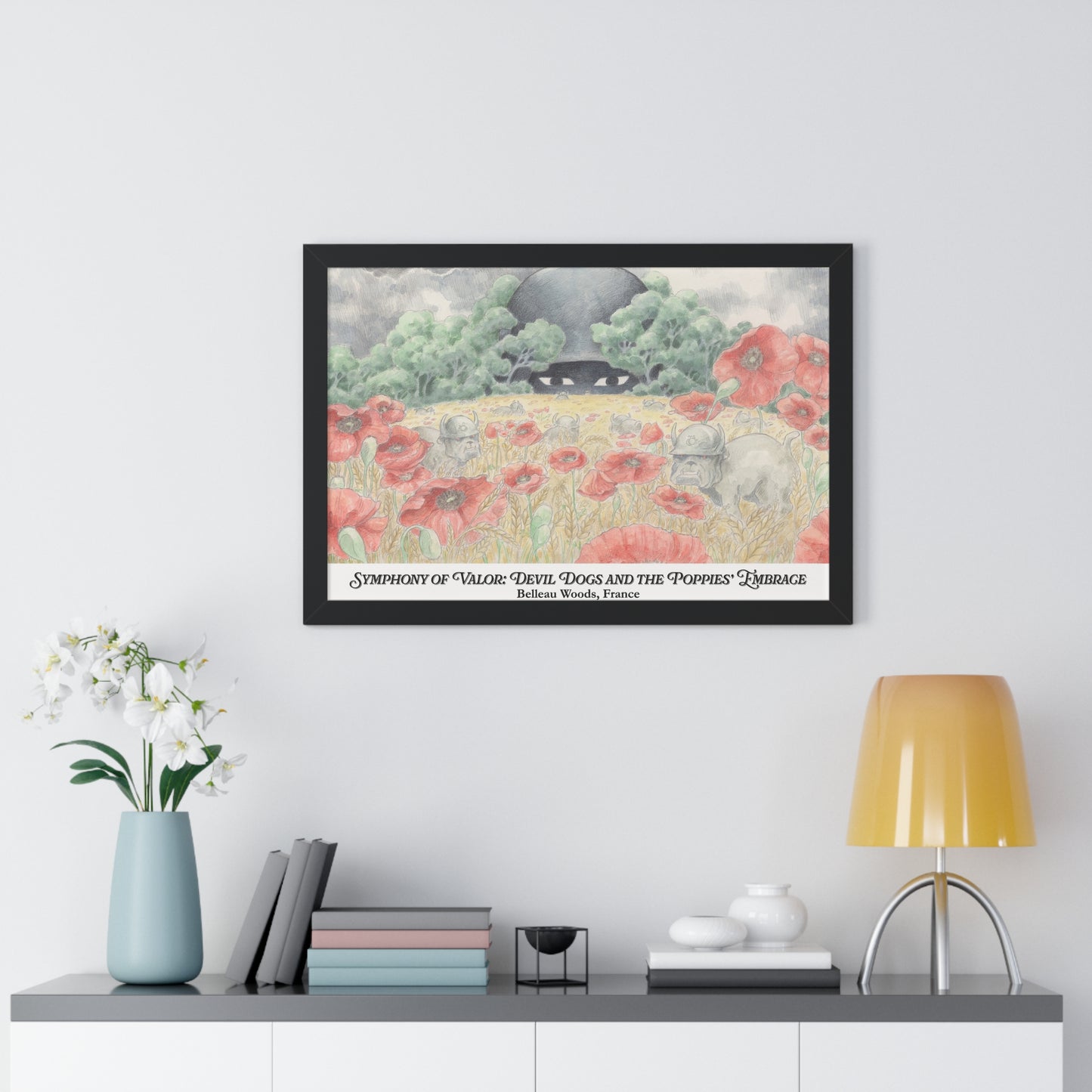 Framed Art Print — "Symphony of Valor: Devil Dogs and the Poppies' Embrace"