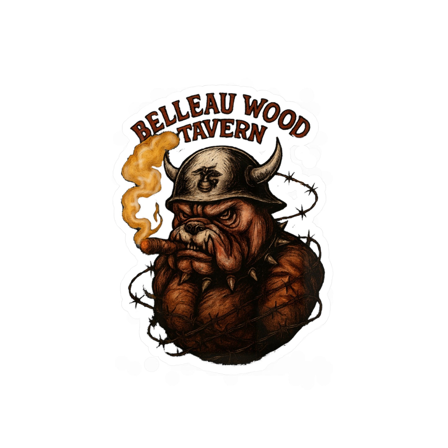 Belleau Wood Tavern Devil Dog with Cigar Marines Sticker Cut Vinyl Decals USMC