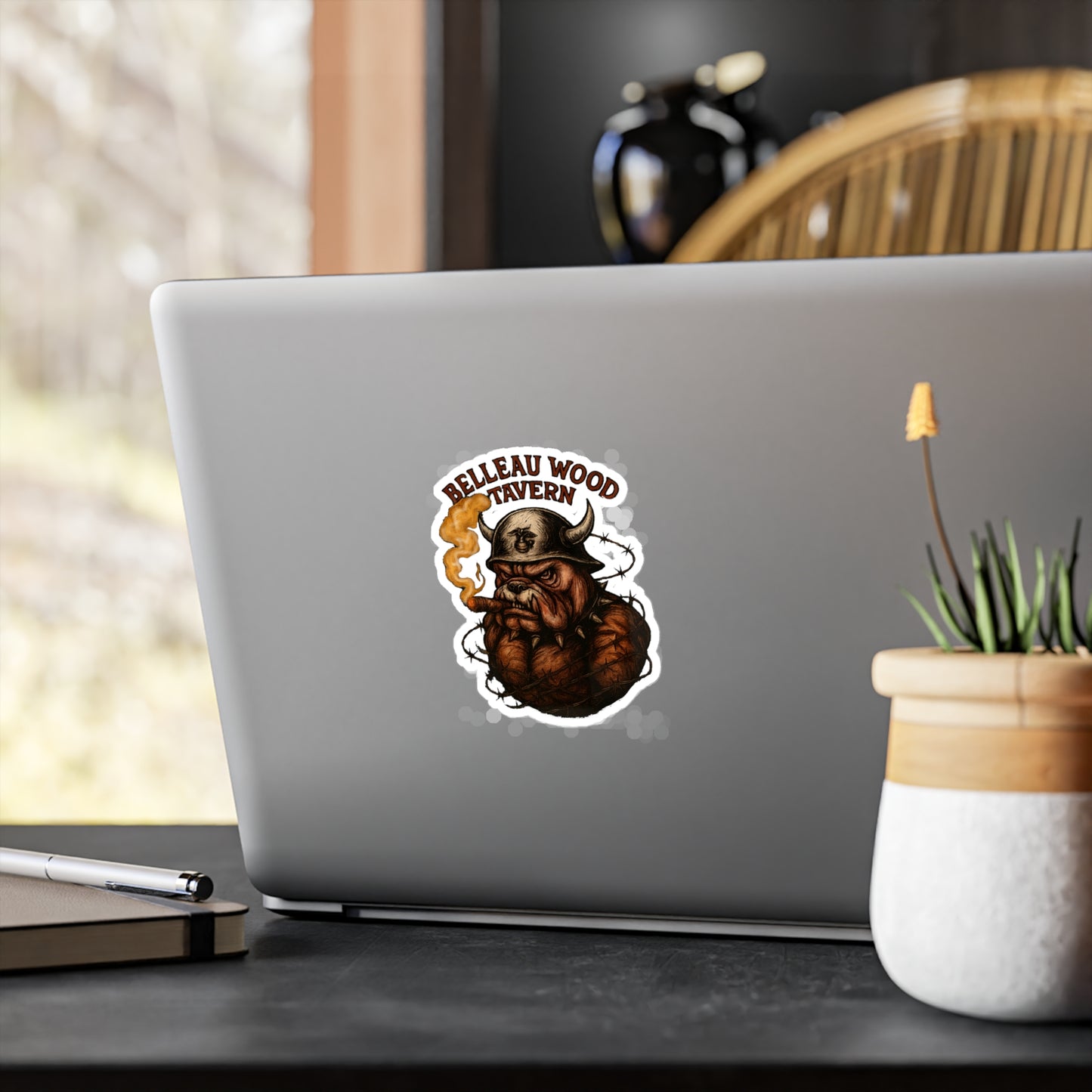 Belleau Wood Tavern Devil Dog with Cigar Marines Sticker Cut Vinyl Decals USMC