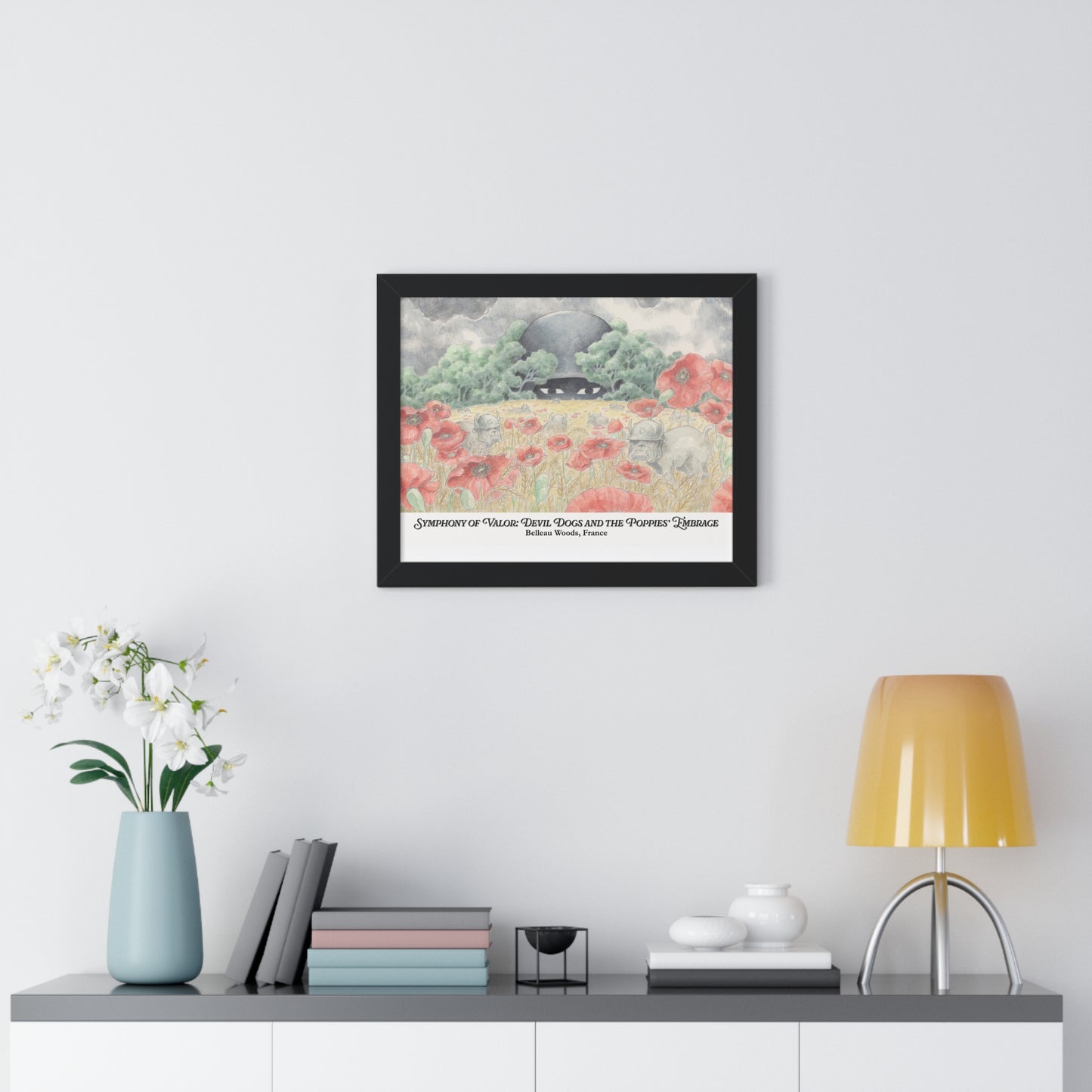 Framed Art Print — "Symphony of Valor: Devil Dogs and the Poppies' Embrace"
