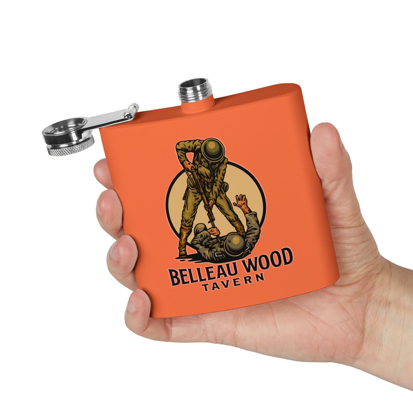 Belleau Wood Tavern 6oz Stainless Flask — Military Tribute Pocket Flask