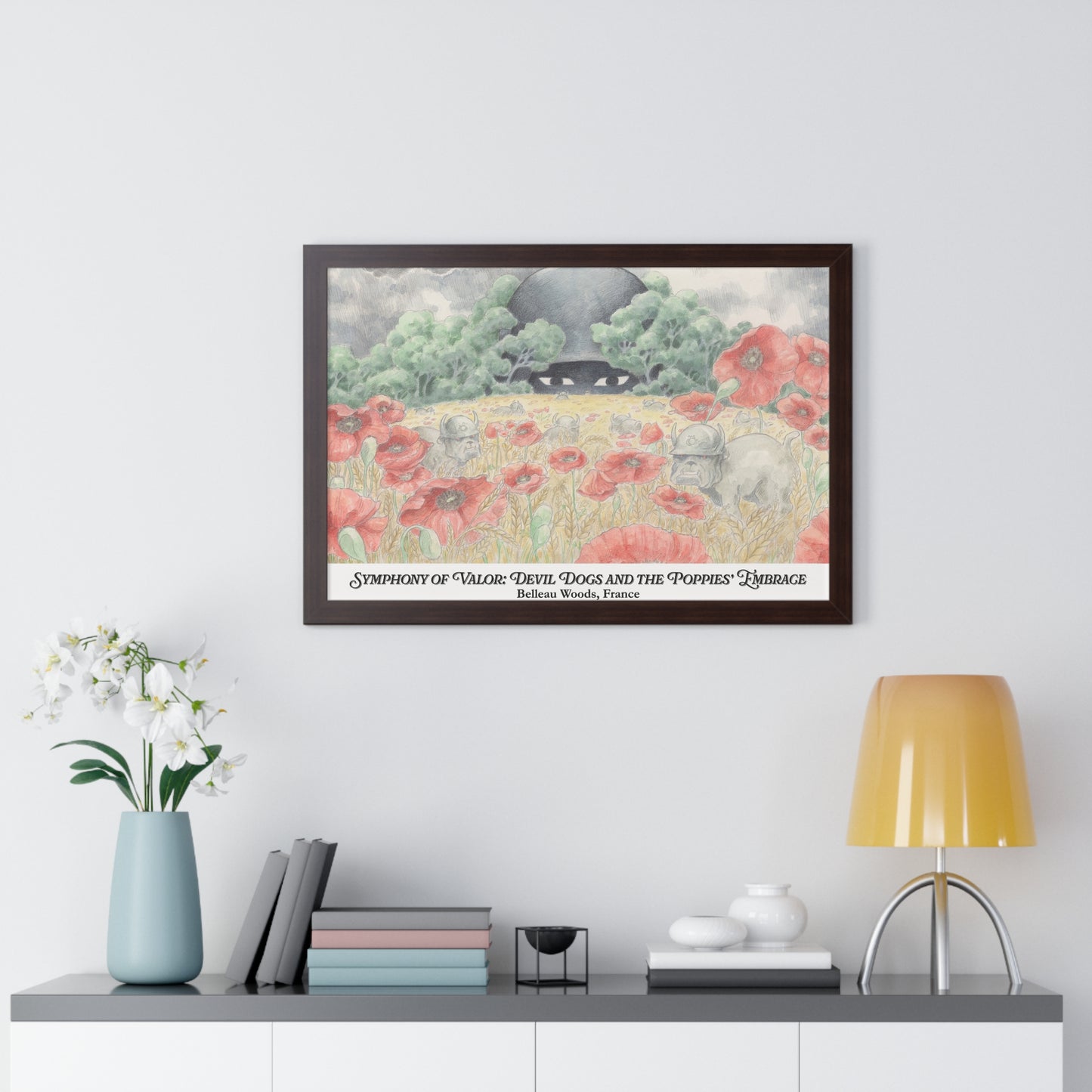 Framed Art Print — "Symphony of Valor: Devil Dogs and the Poppies' Embrace"