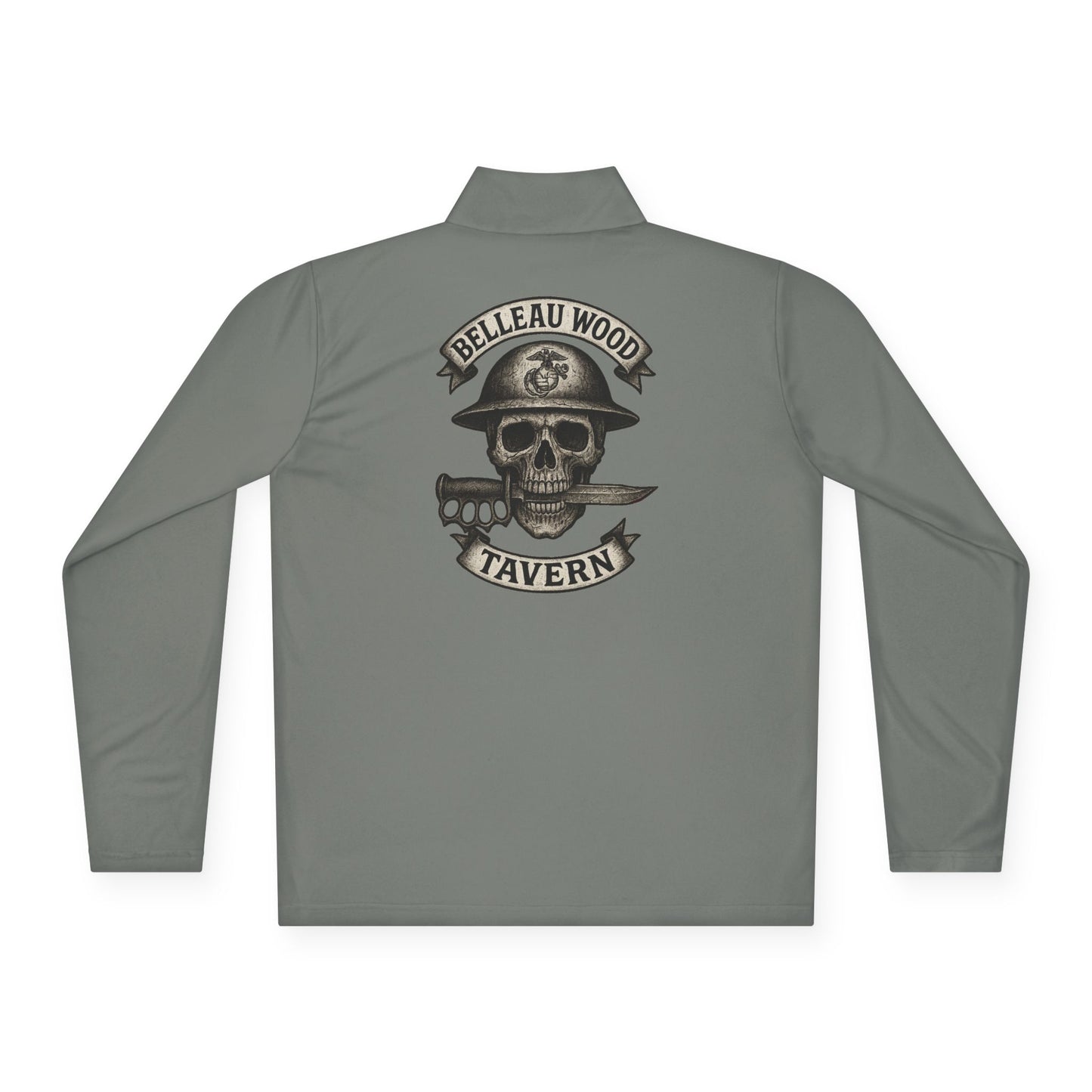 Belleau Wood Tavern Skull on Back  Military Quarter-Zip Pullover, Unisex Apparel