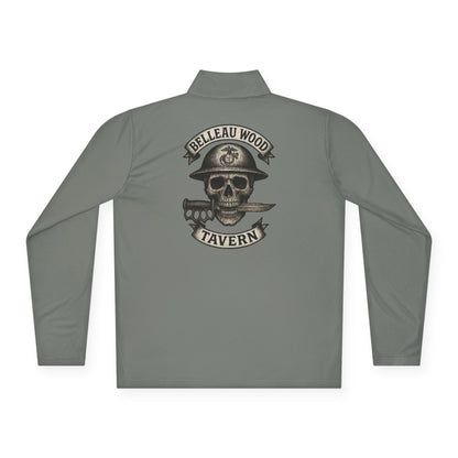 Belleau Wood Tavern Skull on Back  Military Quarter-Zip Pullover, Unisex Apparel