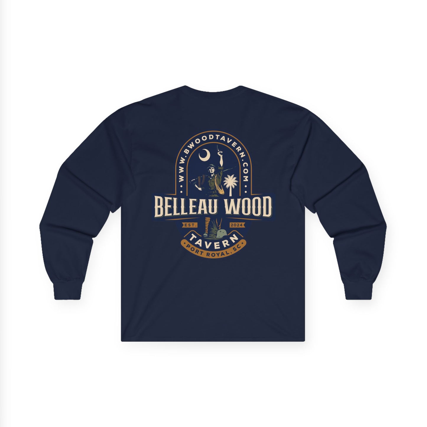 Iron Mike (Back) -Belleau Wood Tavern Long Sleeve Tee - Unisex Ultra Cotton Shirt