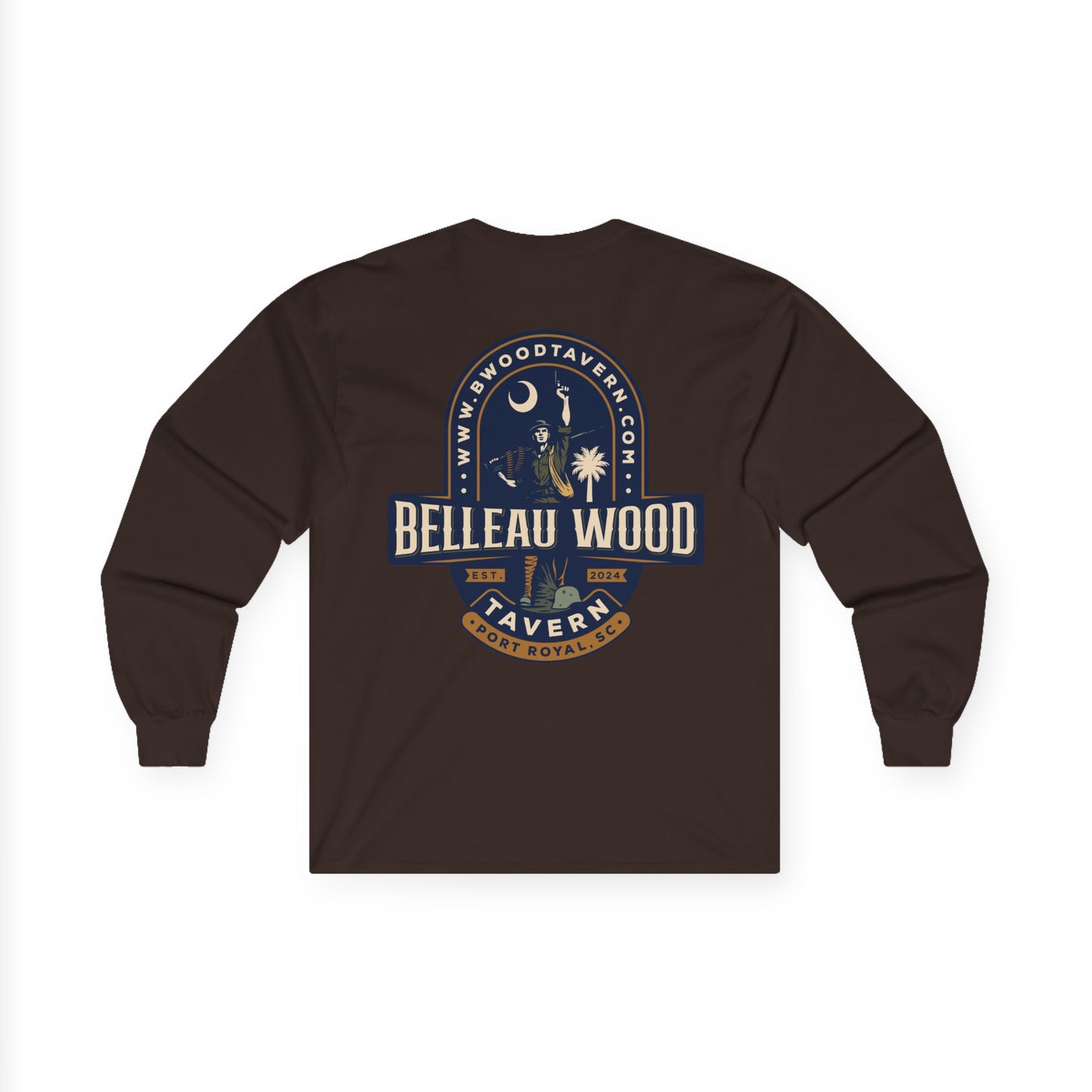 Iron Mike (Back) -Belleau Wood Tavern Long Sleeve Tee - Unisex Ultra Cotton Shirt