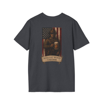 Belleau Wood Tavern Marine w/ Beer Flag T-Shirt, Unisex, Vintage Style Apparel