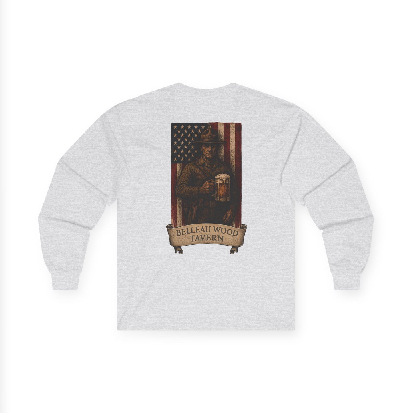 Beer Flag (Back) -Belleau Wood Tavern Long Sleeve Tee - Unisex Ultra Cotton Shirt