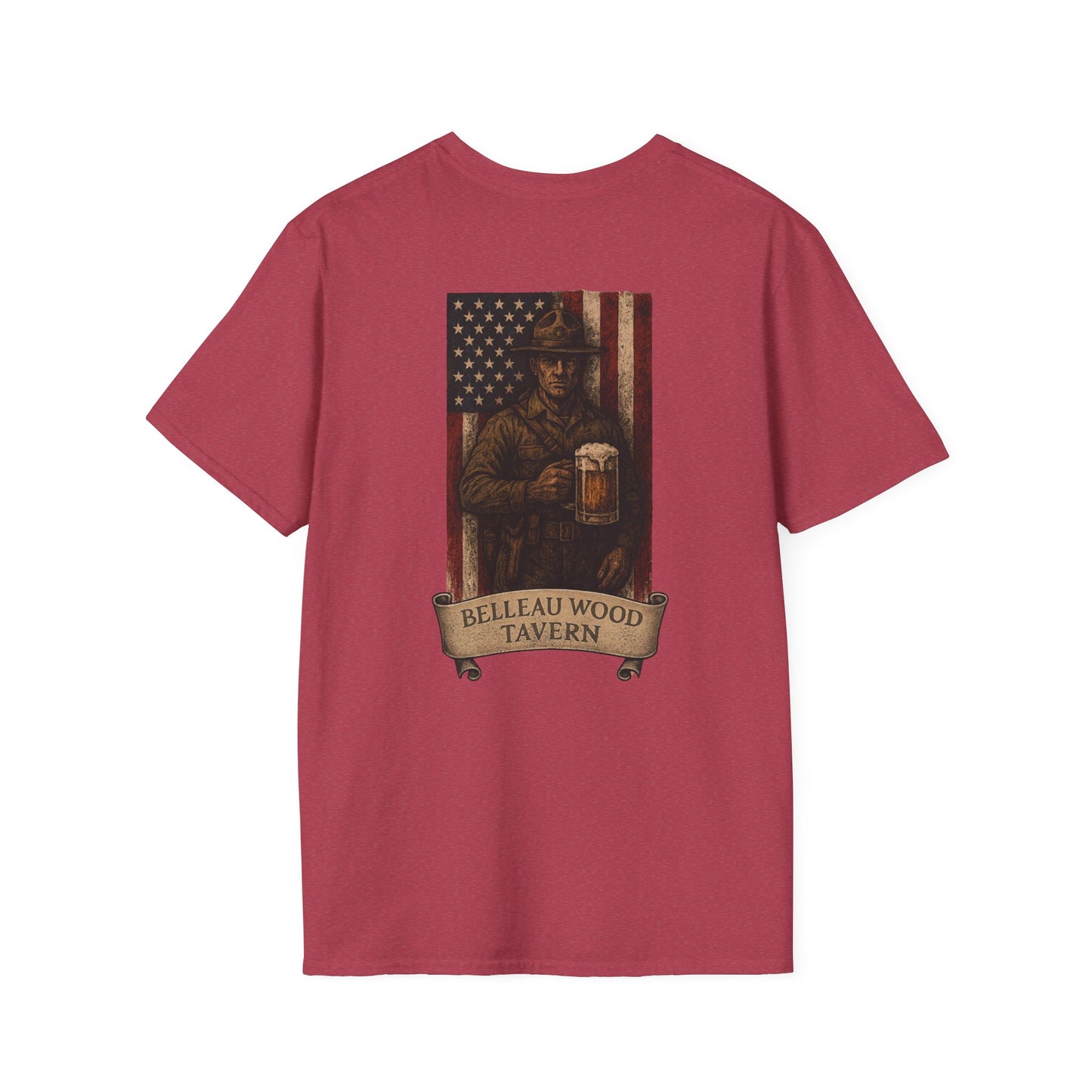 Belleau Wood Tavern Marine w/ Beer Flag T-Shirt, Unisex, Vintage Style Apparel