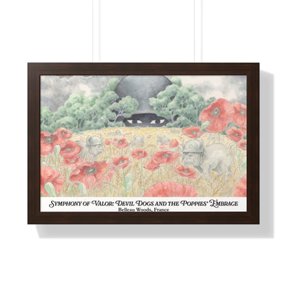 Framed Art Print — "Symphony of Valor: Devil Dogs and the Poppies' Embrace"