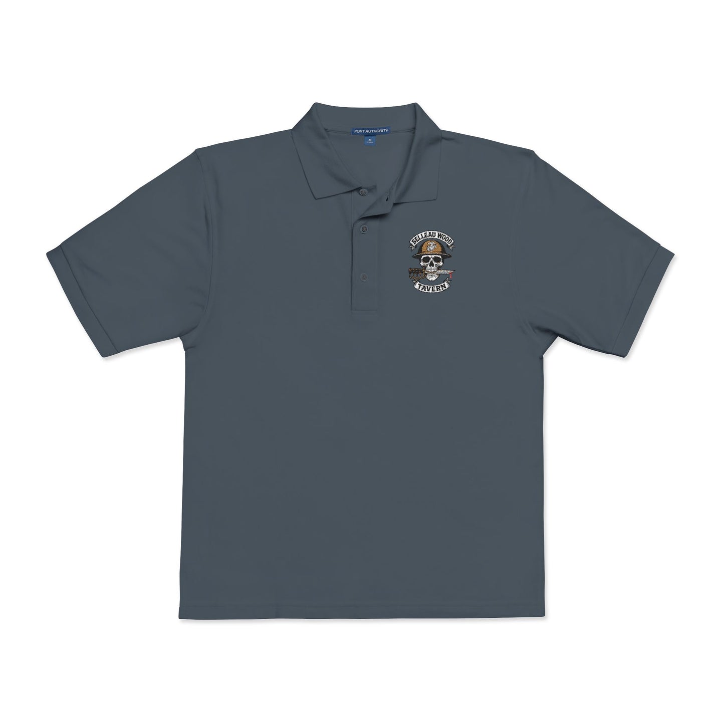 Embroidered Belleau Wood Tavern USMC Skull Helmet Unisex Polo Shirt