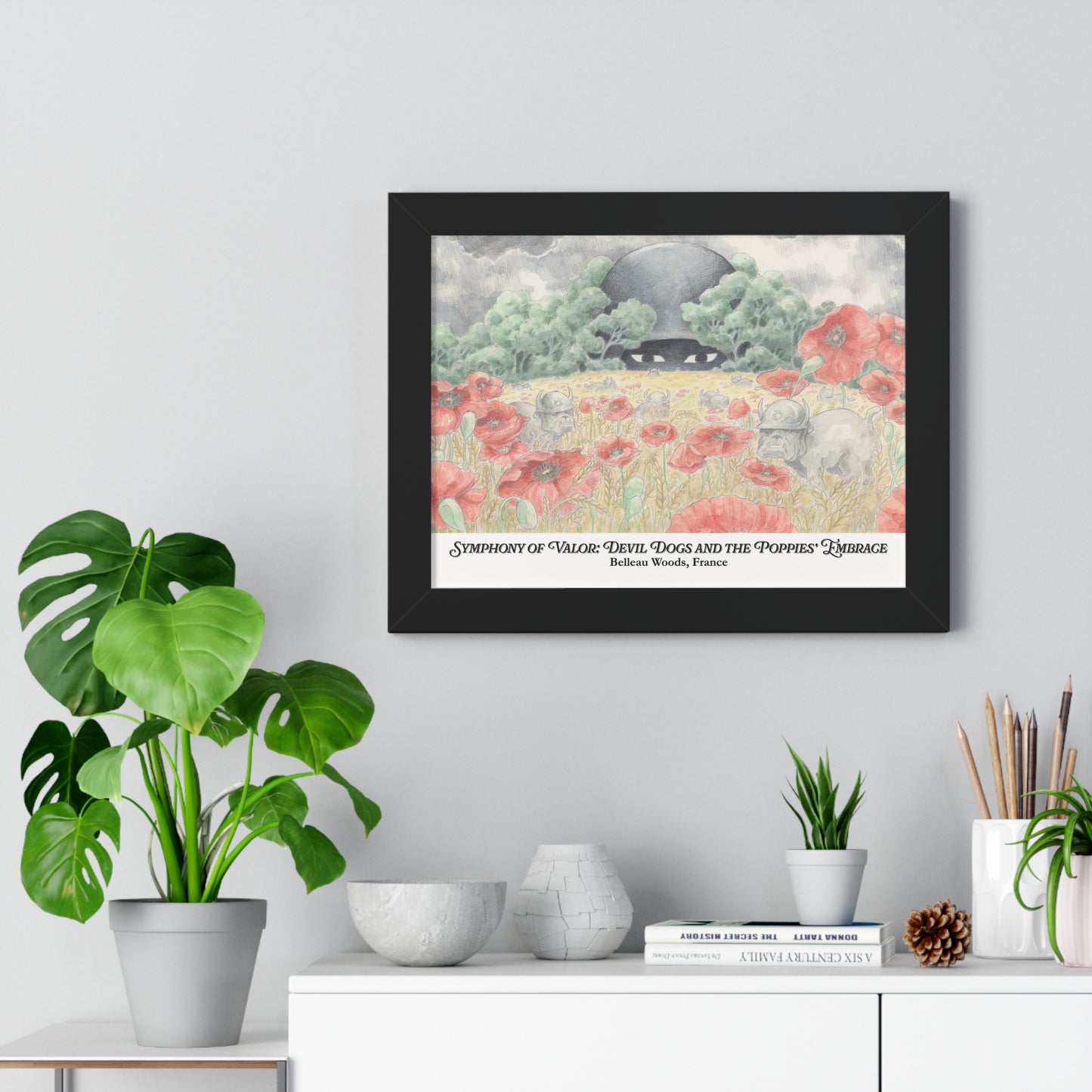 Framed Art Print — "Symphony of Valor: Devil Dogs and the Poppies' Embrace"