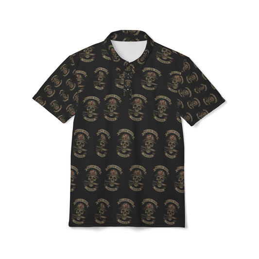 Skull & Crossbones BLACK  Polo — Biker Tattoo Skull Pattern Polo Shirt (NSFW Message Under the Collar)