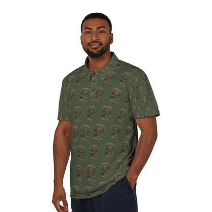Copy of Skull & Crossbones OD Green Polo — Biker Tattoo Skull Pattern Polo Shirt (NSFW Message Under the Collar)