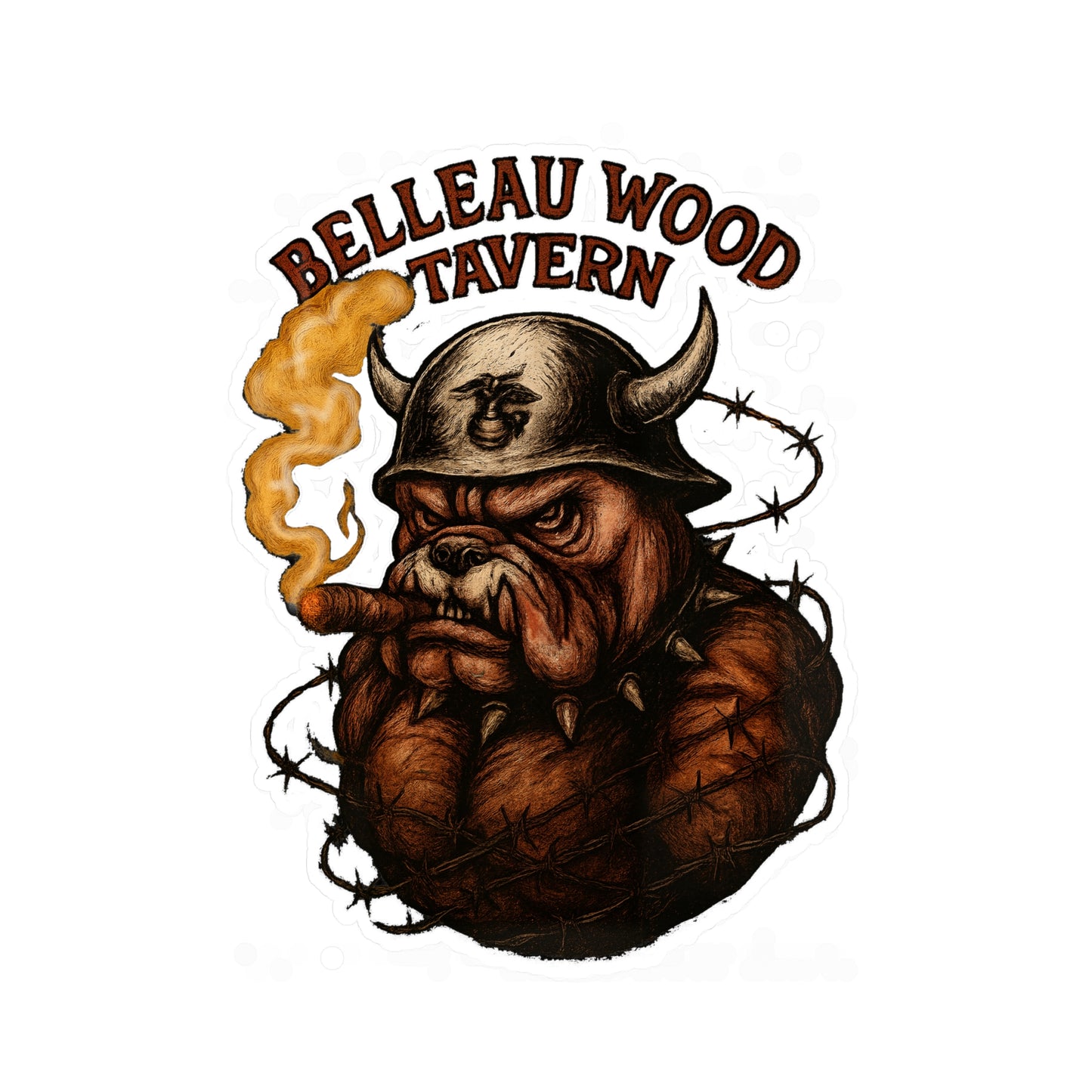 Belleau Wood Tavern Devil Dog with Cigar Marines Sticker Cut Vinyl Decals USMC