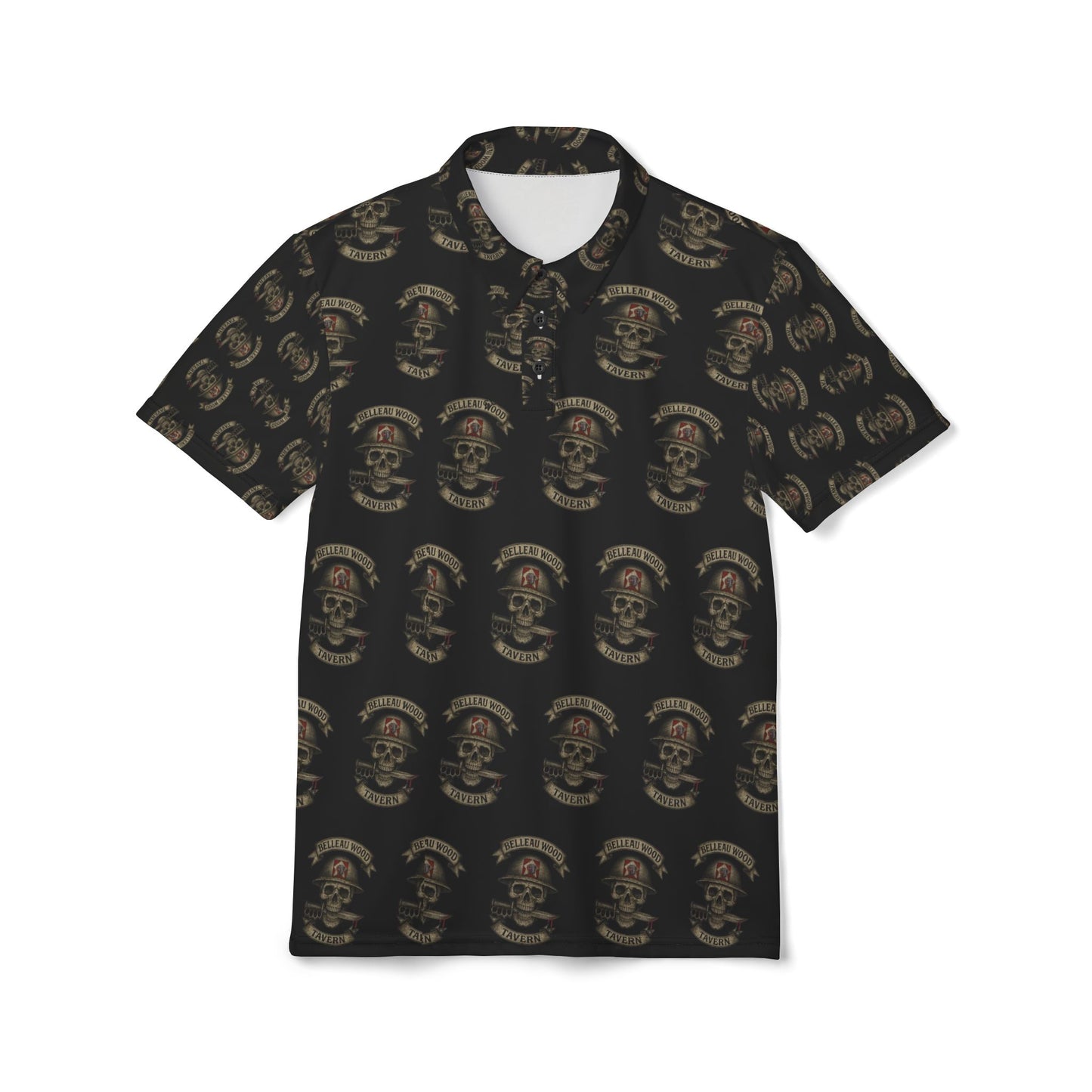 Skull & Crossbones BLACK  Polo — Biker Tattoo Skull Pattern Polo Shirt (NSFW Message Under the Collar)