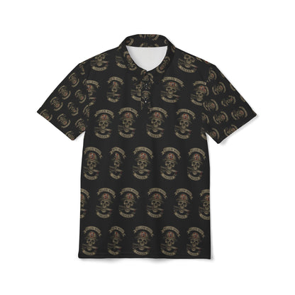 Skull & Crossbones BLACK  Polo — Biker Tattoo Skull Pattern Polo Shirt (NSFW Message Under the Collar)