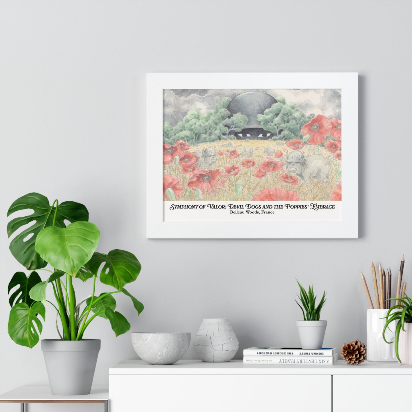 Framed Art Print — "Symphony of Valor: Devil Dogs and the Poppies' Embrace"