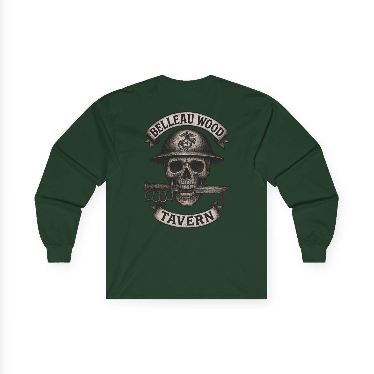 Skull Trench Knife (Back) -Belleau Wood Tavern Long Sleeve Tee - Unisex Ultra Cotton Shirt