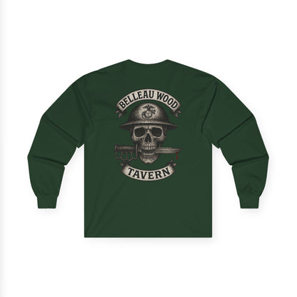 Skull Trench Knife (Back) -Belleau Wood Tavern Long Sleeve Tee - Unisex Ultra Cotton Shirt