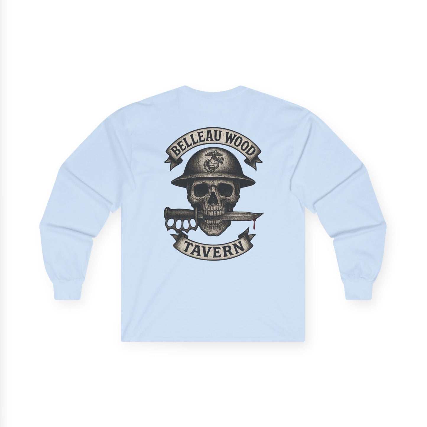 Skull Trench Knife (Back) -Belleau Wood Tavern Long Sleeve Tee - Unisex Ultra Cotton Shirt