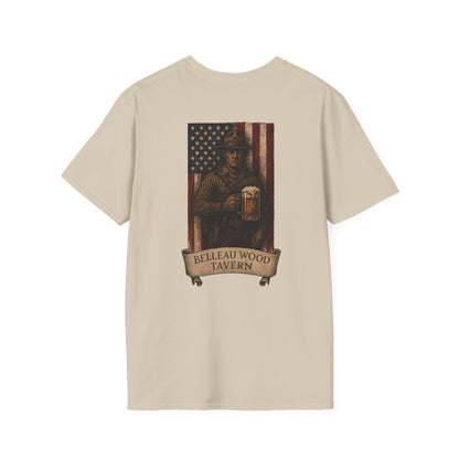 Belleau Wood Tavern Marine w/ Beer Flag T-Shirt, Unisex, Vintage Style Apparel