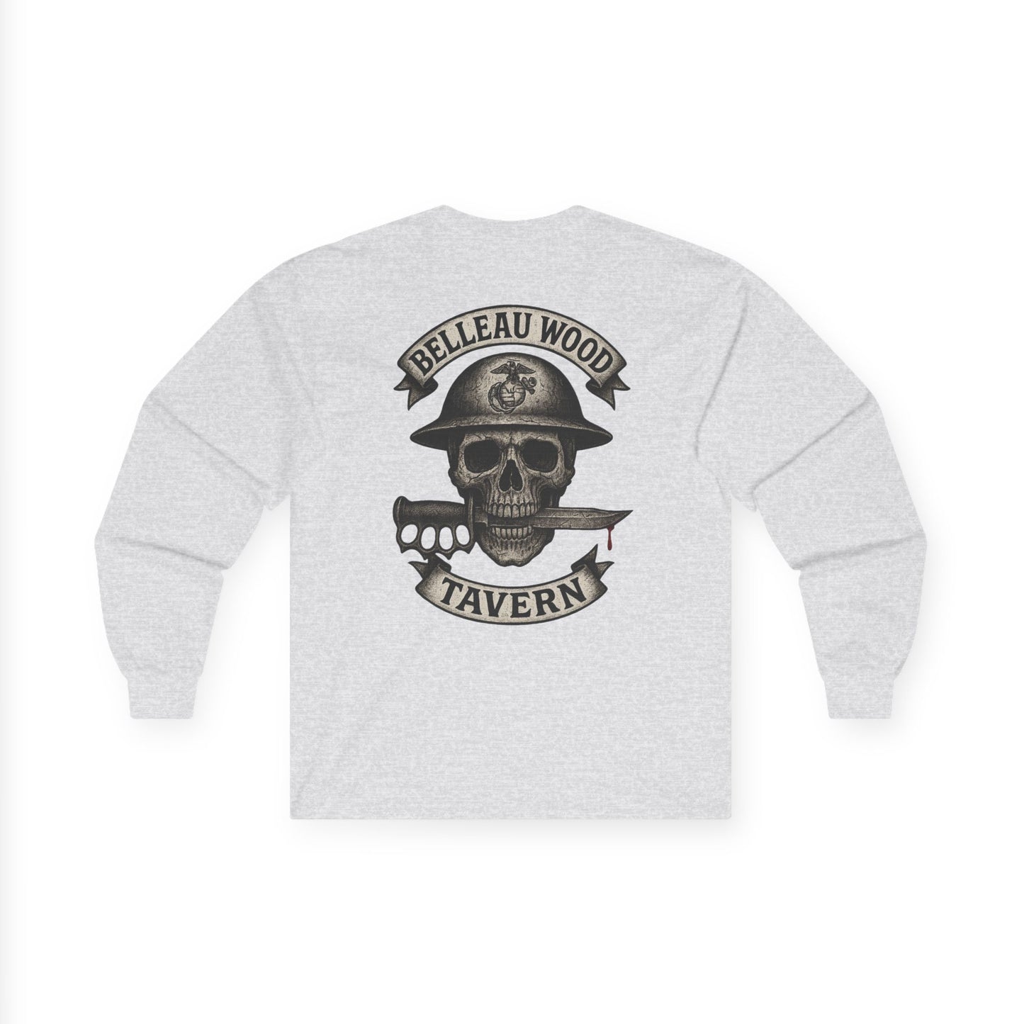Skull Trench Knife (Back) -Belleau Wood Tavern Long Sleeve Tee - Unisex Ultra Cotton Shirt