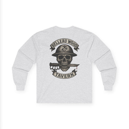 Skull Trench Knife (Back) -Belleau Wood Tavern Long Sleeve Tee - Unisex Ultra Cotton Shirt