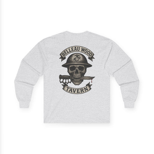 Skull Trench Knife (Back) -Belleau Wood Tavern Long Sleeve Tee - Unisex Ultra Cotton Shirt
