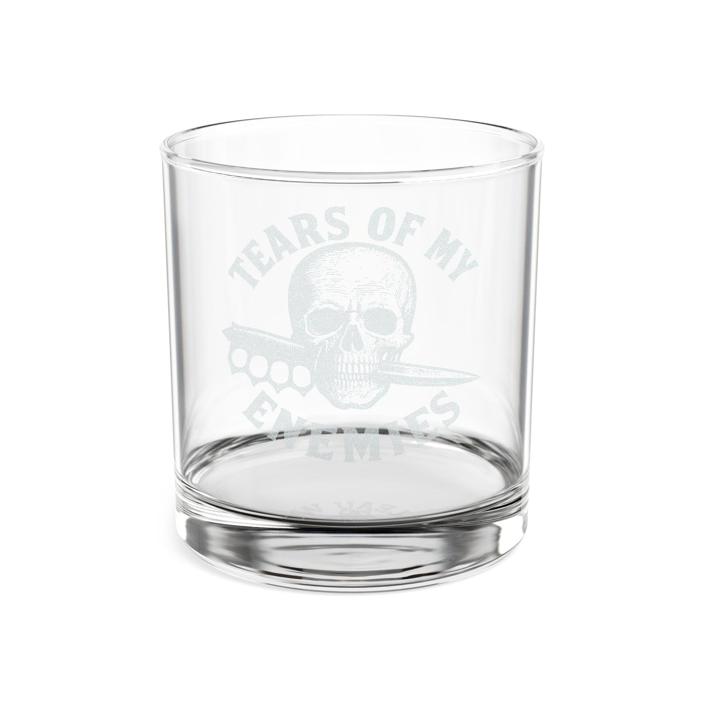 TEARS OF MY ENEMIES Engraved Skull Whiskey Glass 10.5oz