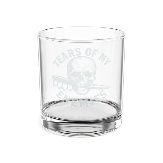 TEARS OF MY ENEMIES Engraved Skull Whiskey Glass 10.5oz