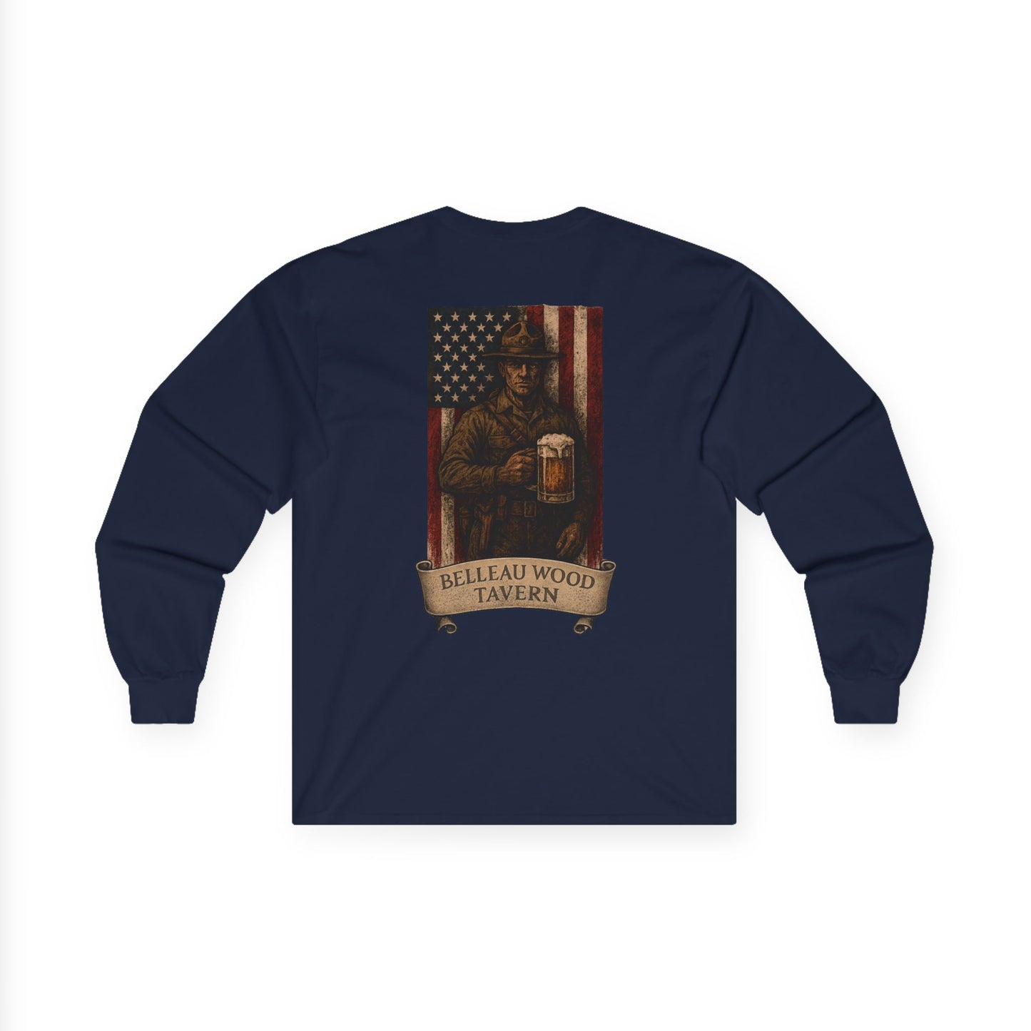 Beer Flag (Back) -Belleau Wood Tavern Long Sleeve Tee - Unisex Ultra Cotton Shirt