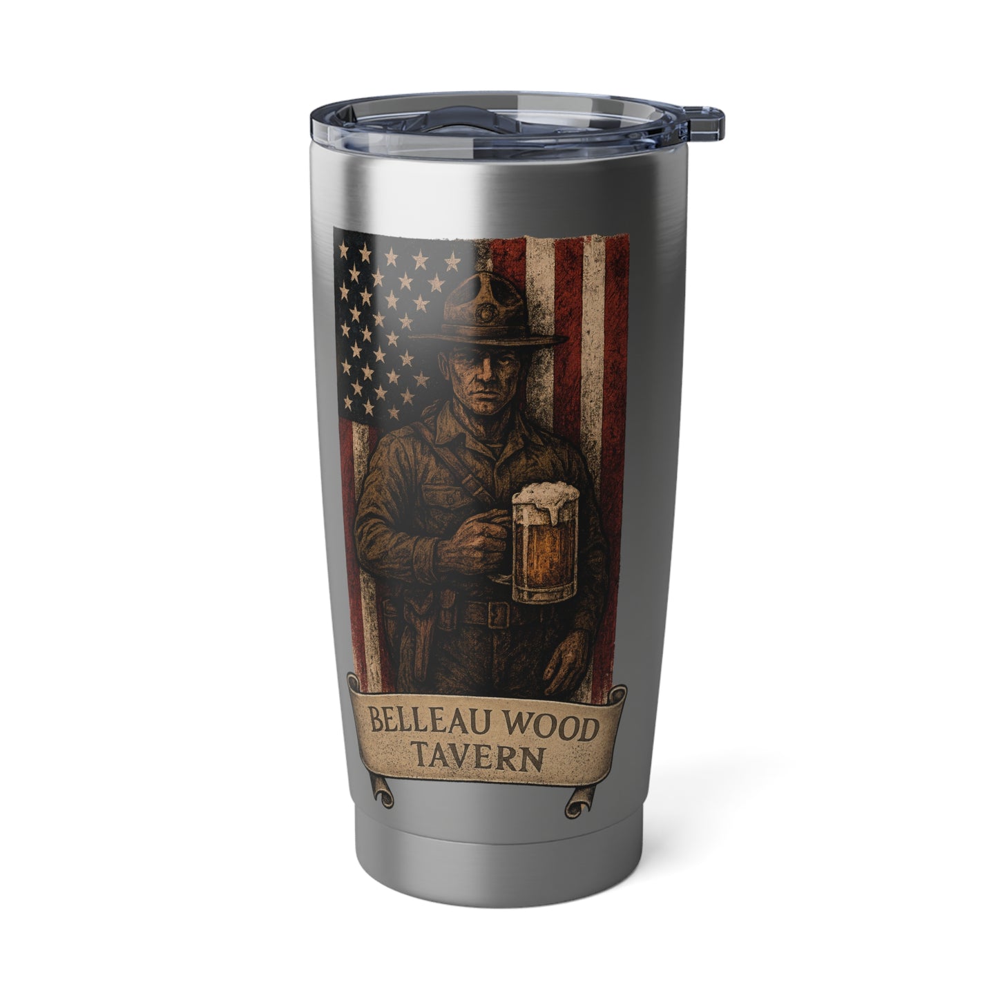 DRINK-SLAY-REPEAT Marine with Beer -US Flag Vagabond 20oz Tumbler, Travel Mug