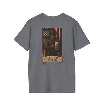 Belleau Wood Tavern Marine w/ Beer Flag T-Shirt, Unisex, Vintage Style Apparel