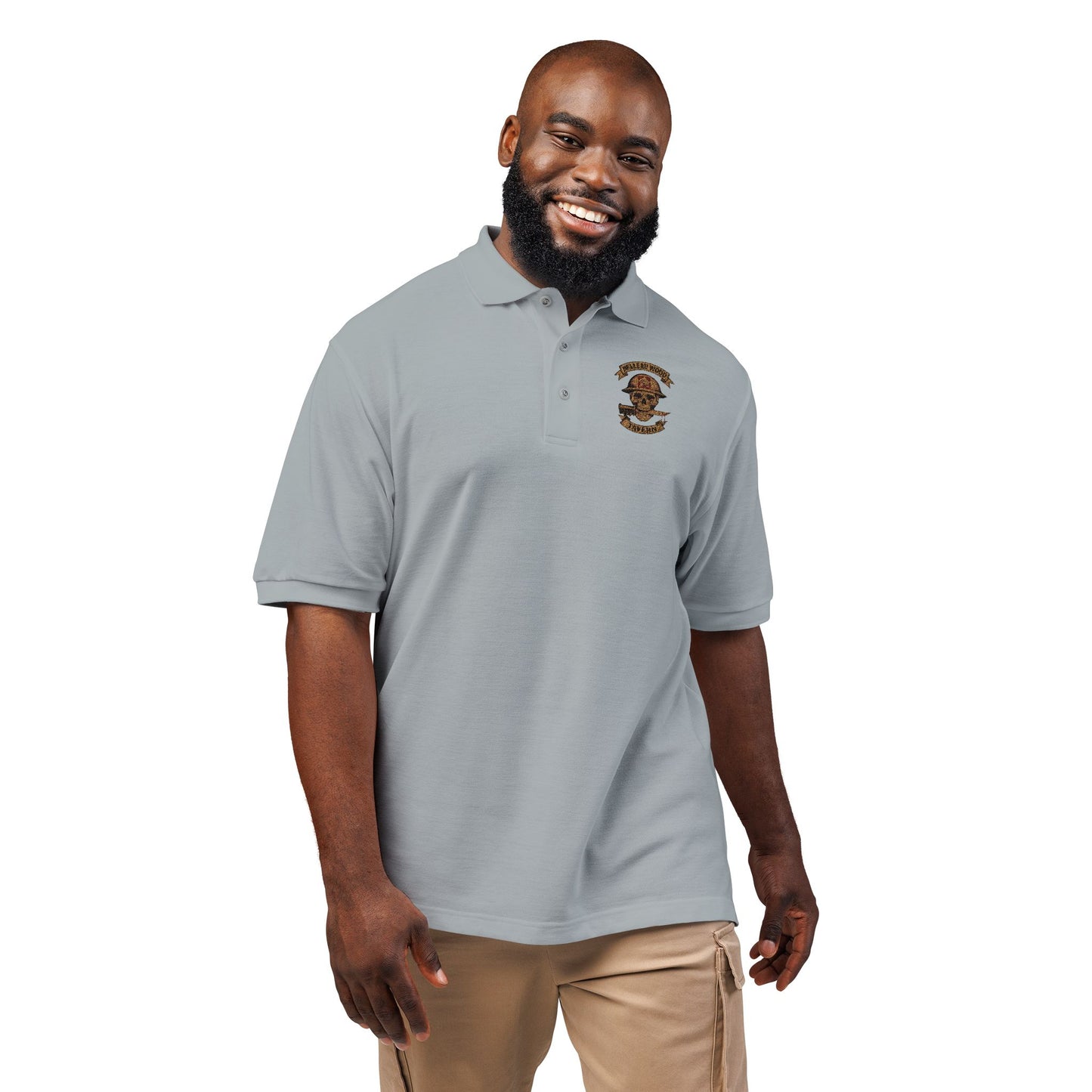 Embroidered Belleau Wood Tavern USMC Skull Helmet Unisex Polo Shirt