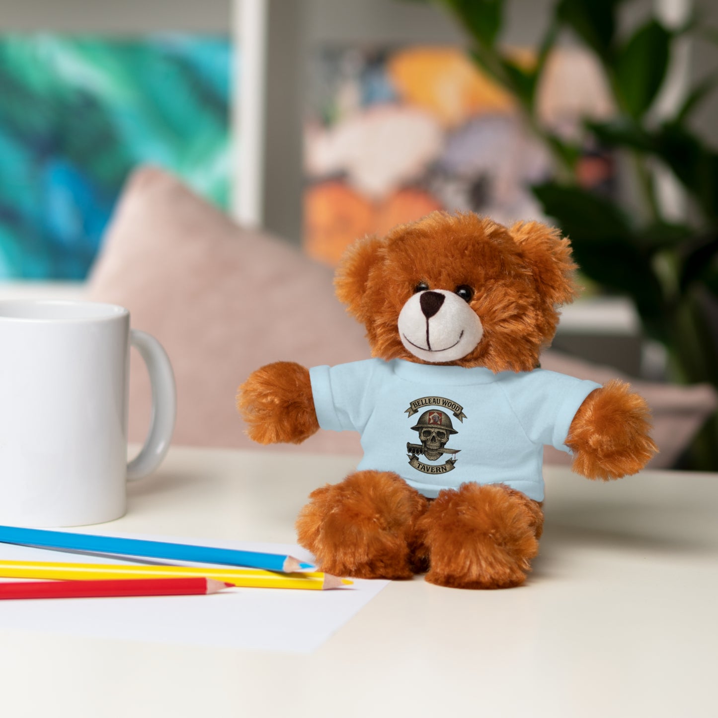 Personalized Stuffed Animal with Belleau Wood Skull T-Shirt Design