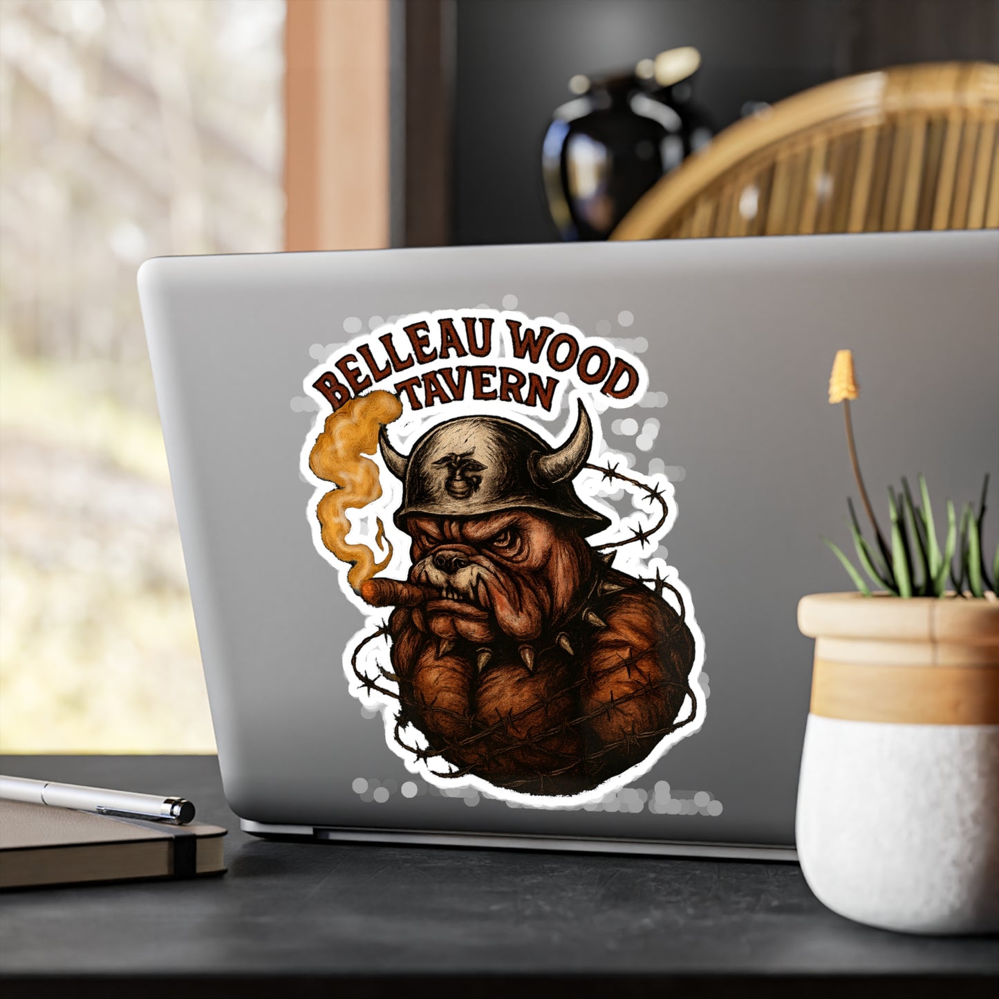 Belleau Wood Tavern Devil Dog with Cigar Marines Sticker Cut Vinyl Decals USMC