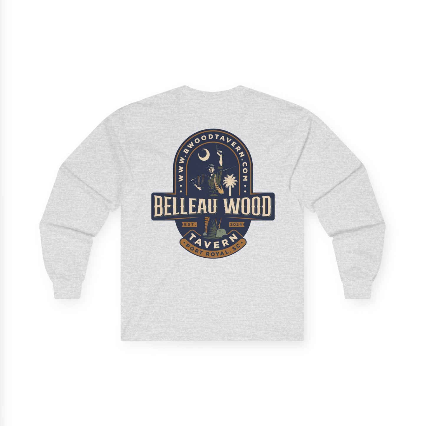 Iron Mike (Back) -Belleau Wood Tavern Long Sleeve Tee - Unisex Ultra Cotton Shirt