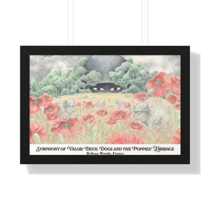 Framed Art Print — "Symphony of Valor: Devil Dogs and the Poppies' Embrace"