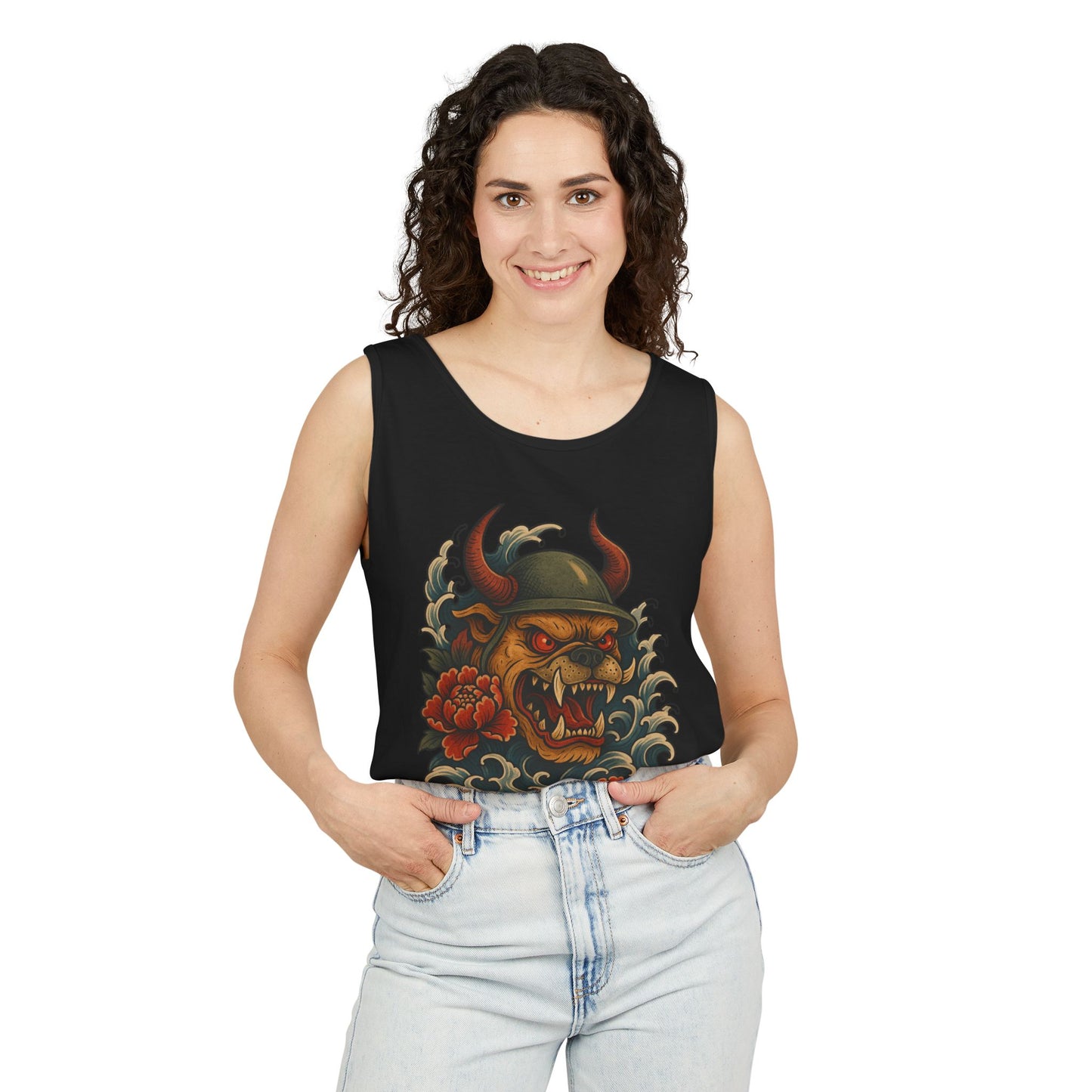 Unisex Japanese Tattoo Style Devil Dog, Cool Summer Tank Top