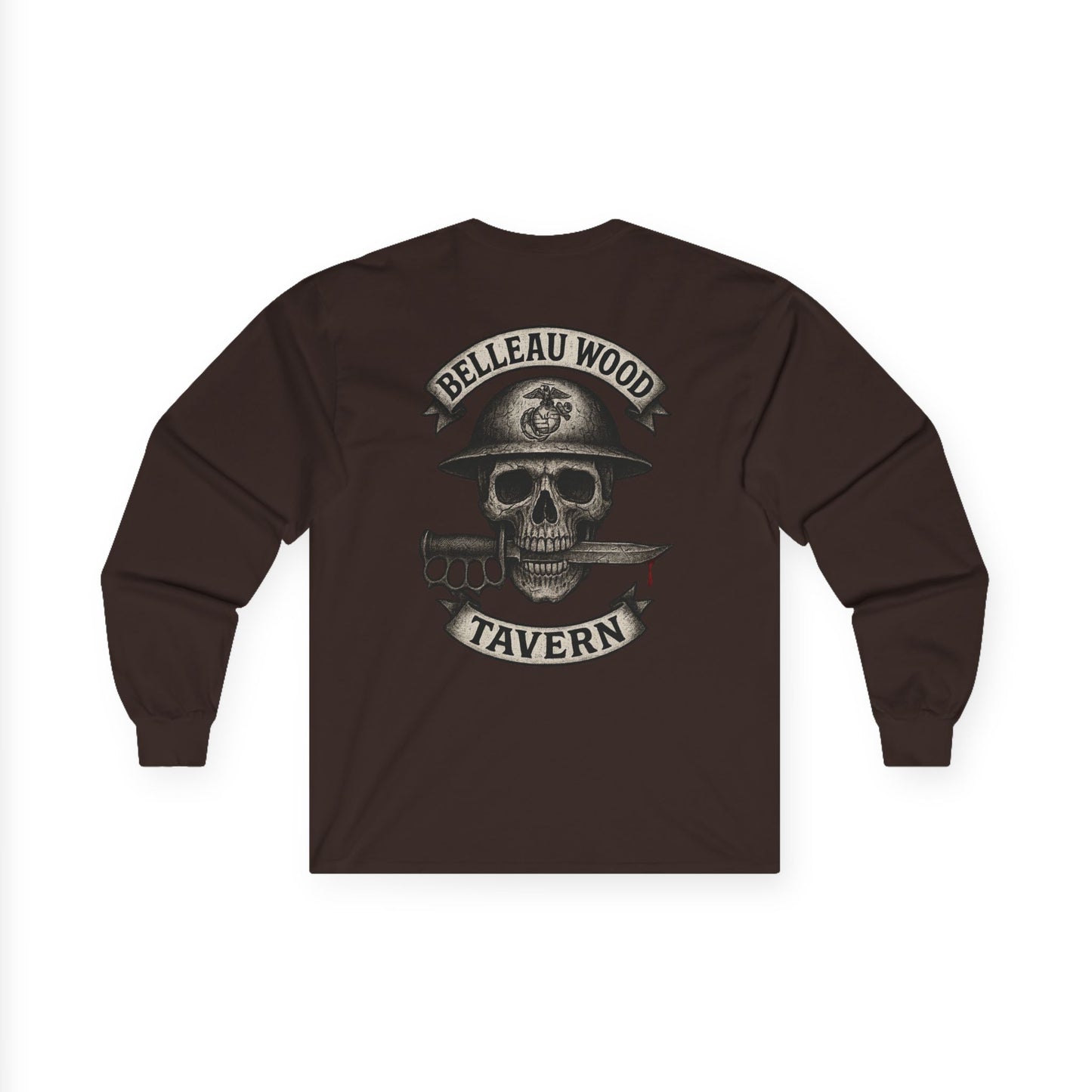 Skull Trench Knife (Back) -Belleau Wood Tavern Long Sleeve Tee - Unisex Ultra Cotton Shirt