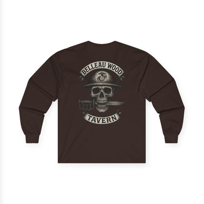 Skull Trench Knife (Back) -Belleau Wood Tavern Long Sleeve Tee - Unisex Ultra Cotton Shirt