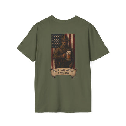 Belleau Wood Tavern Marine w/ Beer Flag T-Shirt, Unisex, Vintage Style Apparel