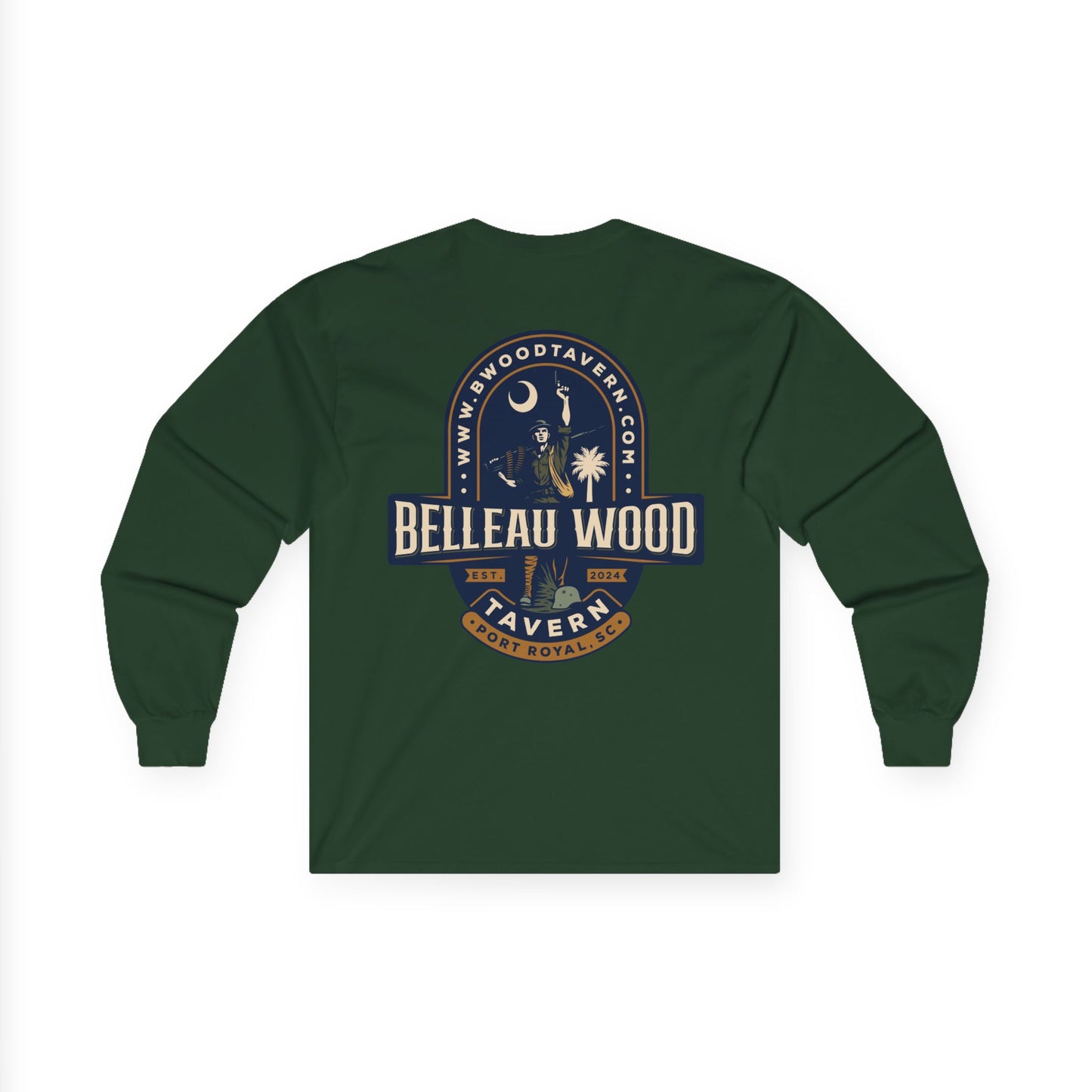 Iron Mike (Back) -Belleau Wood Tavern Long Sleeve Tee - Unisex Ultra Cotton Shirt