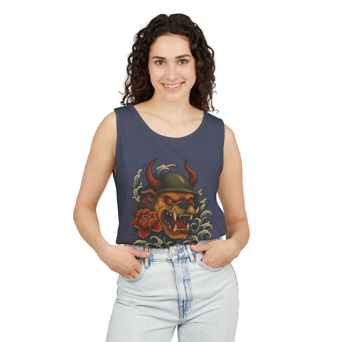 Unisex Japanese Tattoo Style Devil Dog, Cool Summer Tank Top